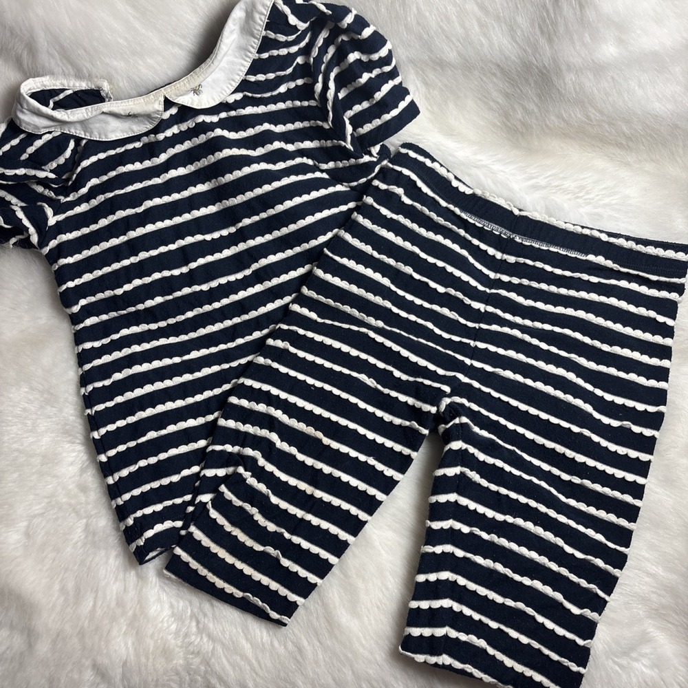 VTG Victoria Beckham x Target Collared Top and Pant Set Girls Navy Stripe 5T EUC